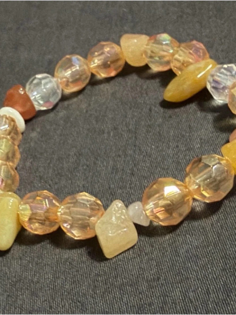 Handmade Iridescent Orange Crystal Beaded Stretch Bracelet